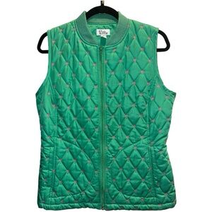 Lilly Pulitzer White Label Vintage Green Quilted Vest w/Pink Palm Trees S